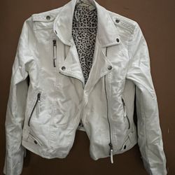 White leather W/ Leopard print paparazzi jacket