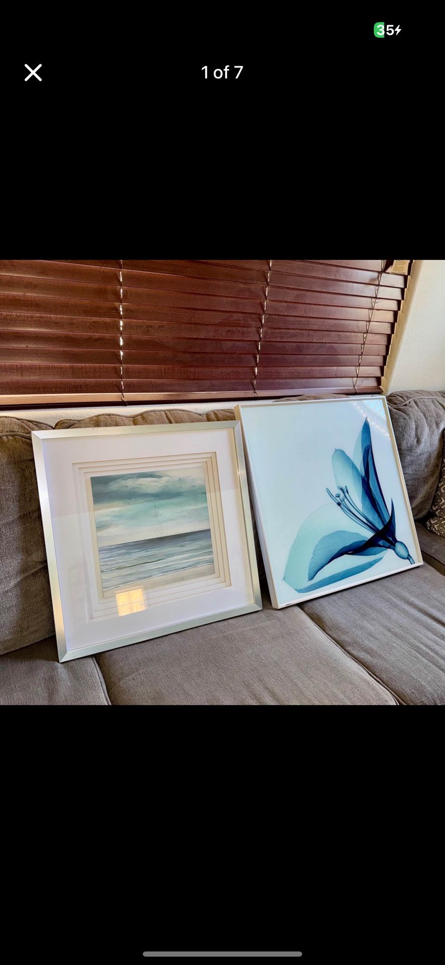 Blue Silver Ocean & Floral Wall Art