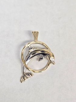 14kt Gold Two-Tone Dolphin Circle Charm
