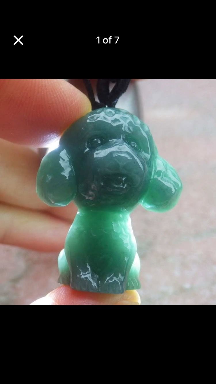 Certificate Jadeite Green Jade Pendant Curle dog Poodle