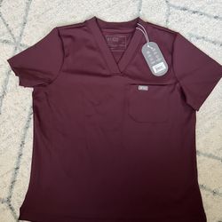 Figs Women’s Sona Formx Slim V-neck Scrub Top Size Large Burgundy