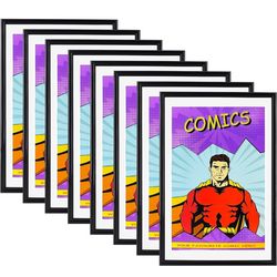 8 Packs, Comic Book Frame with White mat, UV Protection, Black Frame for Current Comics up to 6 3/4" x 10 1/4", Fits with Comic Book Bags and Sleeves,