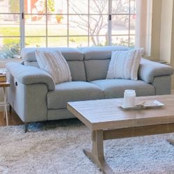 Living Spaces - Linen 68” Power Reclining Loveseat With USB