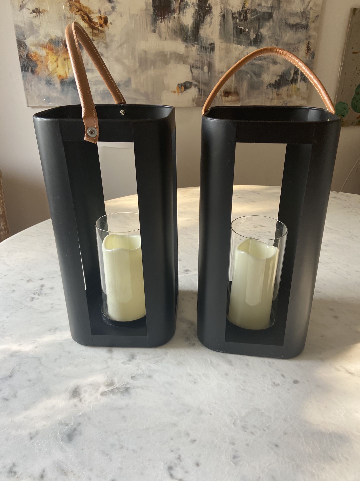 Tall Storm LED Candles with Faux Leather Handles 