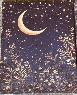 Three (3) Canvas Prints Forest Night Sky Moon and Stars Wall Art 16”x12” (NEW)