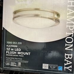 Flaxmere 12 in. Contemporary Low-Profile Brushed Nickel Dimmable Integrated LED Flush Mount for Kitchens 2.0k