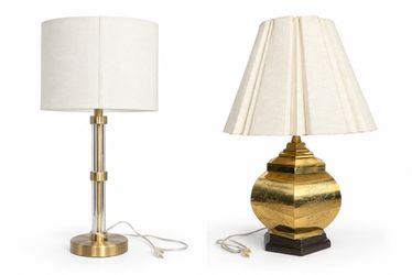 Vintage Gold Table Lamp with White Pleated Shade & Modern Gold Table Lamp with White Fabric Shade