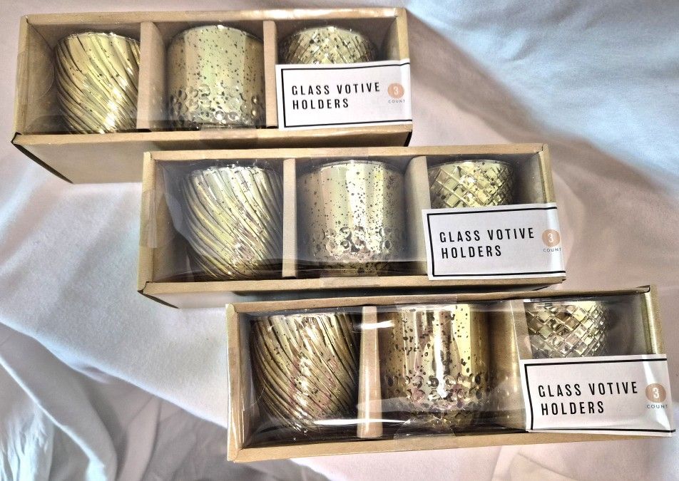 Distressed Gold Toned Votive Candle Holders Three Packs of 3 * (Nine Total)