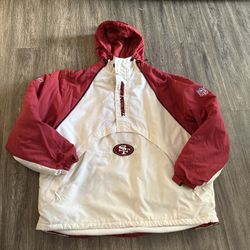 Vintage 90s NFL San Francisco 49ers Parka Jacket Reebok Men Size XL Ivory Red