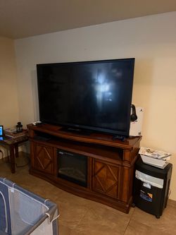 Wood TV Stand with Electric Fireplace Insert