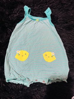 Baby Girl Teal Striped Romper with Lemon Pockets