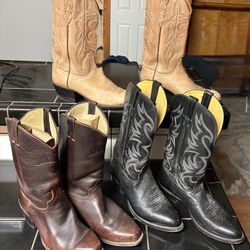 Lucchese 2000 Size 10EE Light Tan Nocona Size 10EE Black & Ariat Dark Brown Size 9 1/2 EE Boot Boots