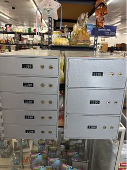 Vintage Metal Safe Deposit Box Cabinet Set – 8 Locking Compartments – Bank Style - Keys Included