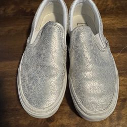 Vans Silver Metallic Cracked Slip-On Shoes