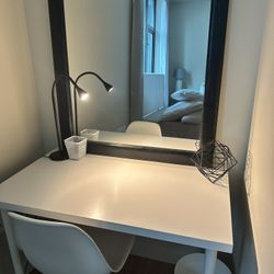White Desk, Mirror, and Chair set