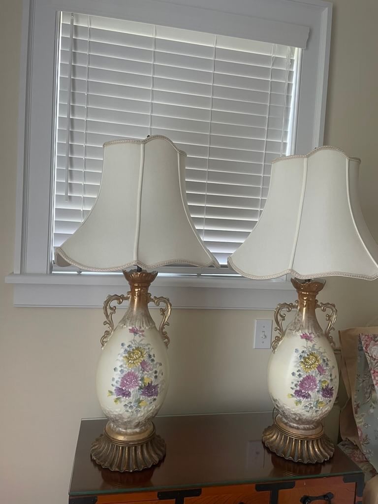 Vintage porcelain table lamps with lampshades