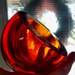 Vintage Murano  Art Glass Dark Orange Amber Red Clear Blown Glass Ashtray 4"