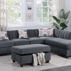 Brand New Gray Sectional Sofa With Storage Ottoman 