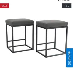 PHI Villa Square PU  Leather Bar  Stools With  Sturdy Metal Frame Set Of 2