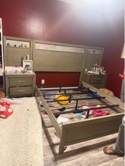 Queen bed frame and nightstands