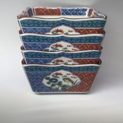 Andrea by Sadek Imari Style Porcelain Bowls Set of 4 Japan Birds Floral