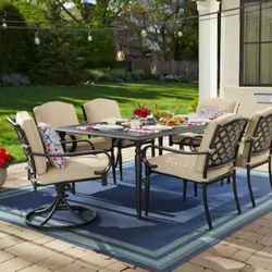  7-Piece Dark Brown Steel Outdoor Patio Dining Set 