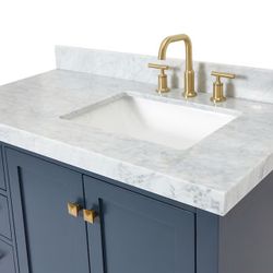 ARIEL Italian Carrara White Marble Bath Countertop (42" W x 2" H x 22" L) - Right Offset Rectangular Sink opening