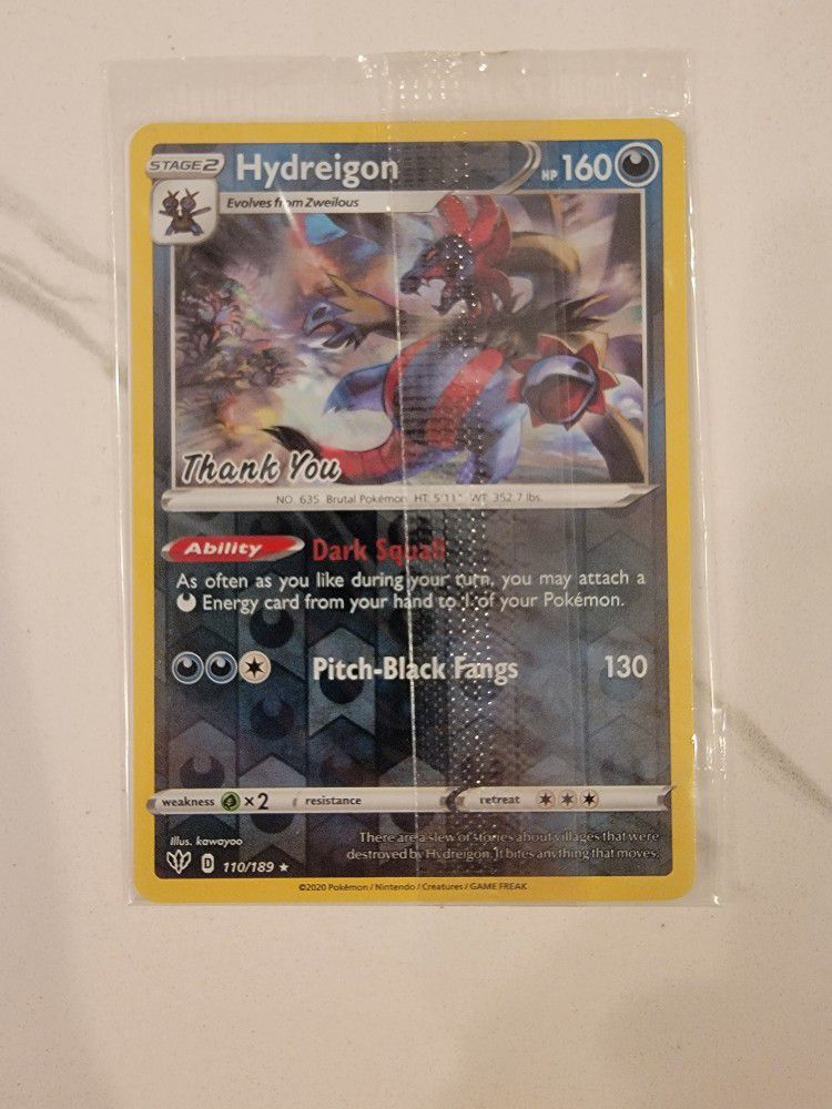 Hydreigon - 110/189 - Thank You Stamped Promo Holo Rare Pokemon Card - Sealed NM