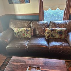 Classic Cozy Brown Leather Couch