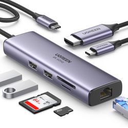 UGREEN Revodok 107 USB C Hub 7 in 1 Gigabit Ethernet 4K@60Hz HDMI, 100W PD Charging, SD/TF Card Reader, 2 USB A Data Ports Compatible with Mac M1, M2,