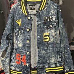 Encrypted L Denim Savage Jacket With Paint Splatter, Let Make A Offer