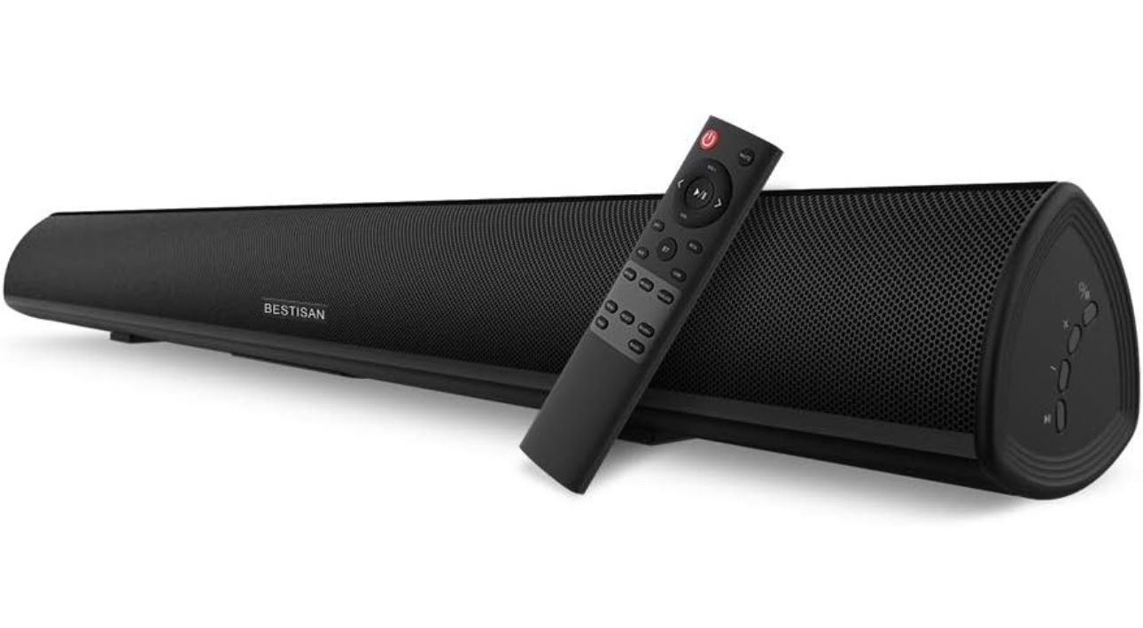 Soundbar Wired and Wireless Bluetooth 5.0 HDMI ARC Speaker for TV (28 Inches HDMI ARC Connection Optical Cable Included DSP Bass Adjustable Wall