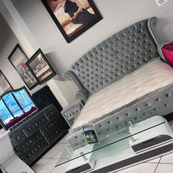 Ek Bedroom Set 🩶 Grey Velvet 🩶🔥