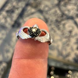 Black Diamond And Silver Cladah Or Irish wedding band