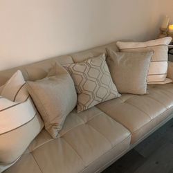 Scandinavian Design Beige Leather Couch 