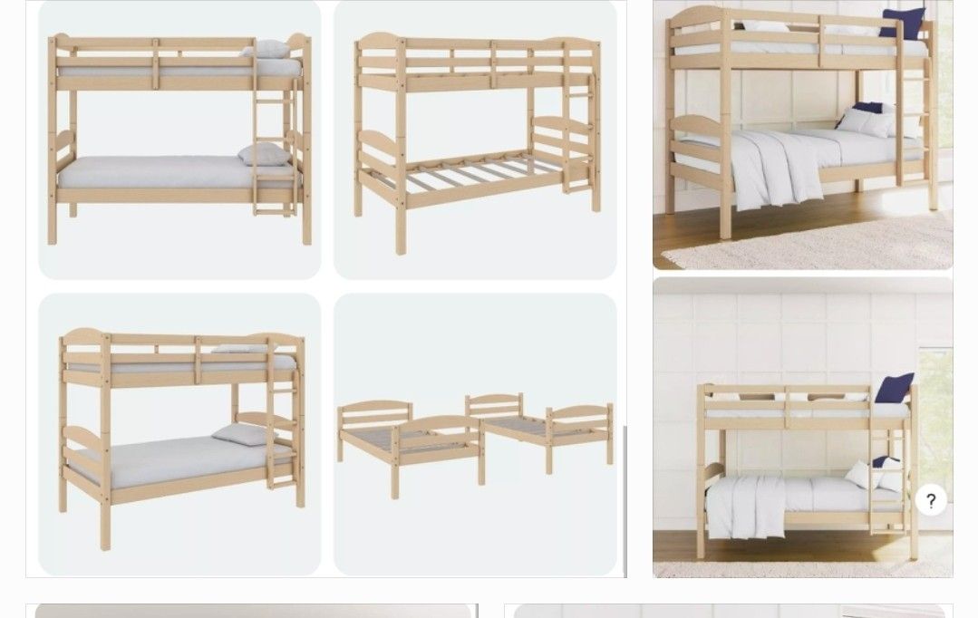 NEW WOOD TWIN OVER TWIN BUNK BED MATTRESSES NOT INCLUDED