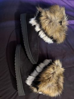Black Suede Winter Boots with Fur Trim