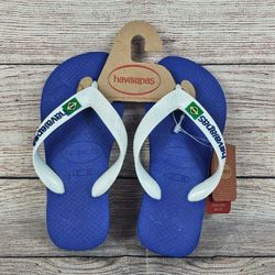 Havaianas Kid's Brazil Logo Flip Flop Sandal Marine Blue 11/12 M US Little Kid