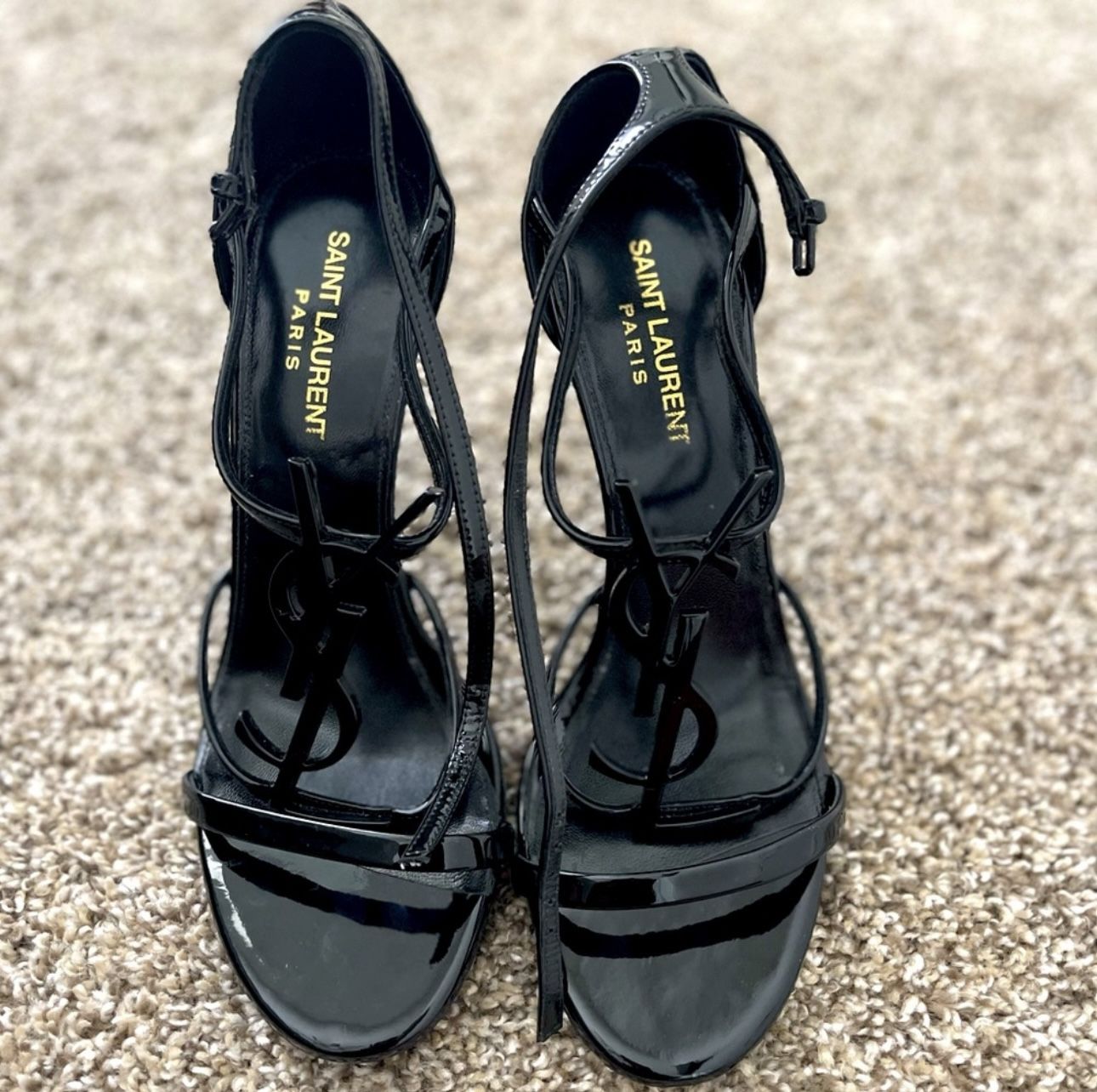 YSL Patent Leather Sandal with Black Monogram