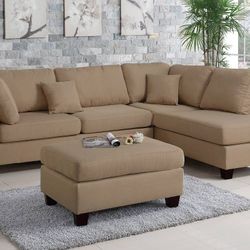 Brand New Sand Sectional Sofa w Ottoman 
