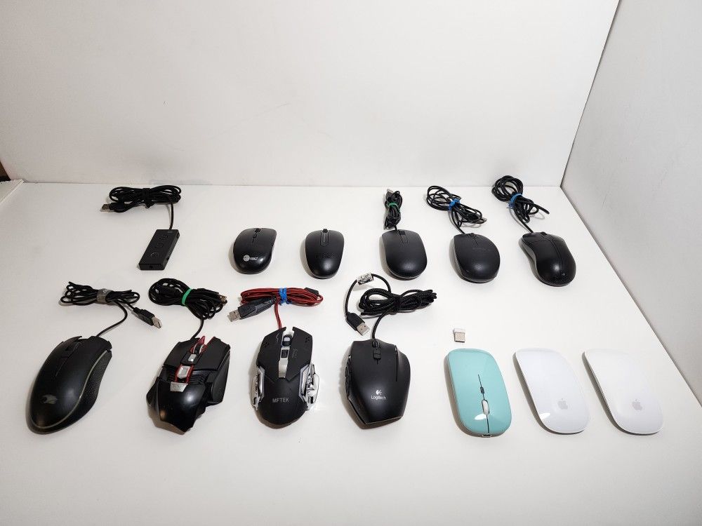 Apple, Wireless, Zeus, Logitech, BlackWeb, Mftek, SIIG, Lenovo and Dell Mouses Lot