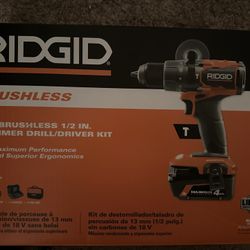 Ridgid 18V Brushless Cordless 1/2 in. Hammer Drill/Driver Kit with 4.0 Ah MAX Output Battery, 18V Charger, and Tool Bag