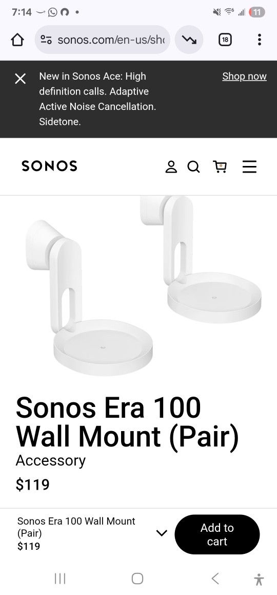 https://offerup.com/redirect/?o=U29ub3MuY29t $119, Open box, New, Sonos Era 100 Wall Mount E10MPWW1 White, 2-pack in original box
