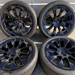 20” Tesla Model Y Induction Gloss Black Wheels Rims Tires Factory OEM