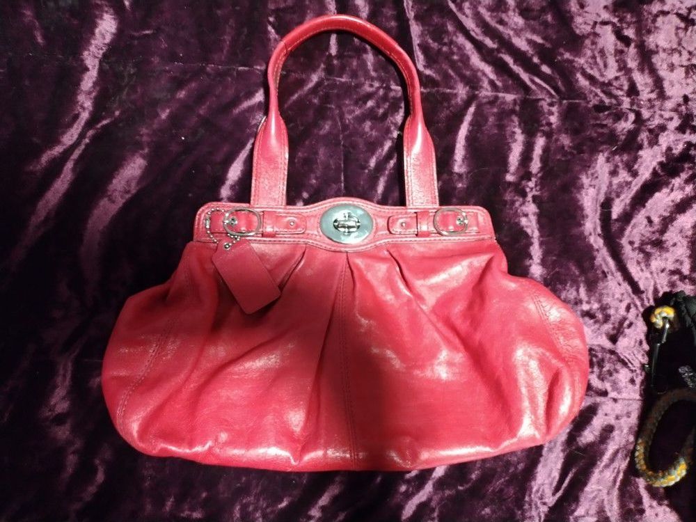 Lightly Used Medium Size Hot Pink Leather Coach!!