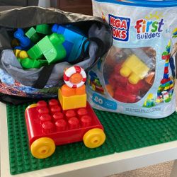 Megabloks and Table With About 150 Pieces