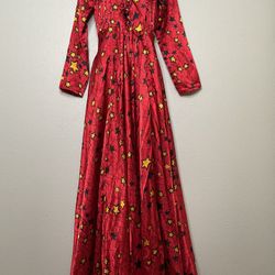 Women’s  Red And Yellow Star Print Dress - Cosplay Dress Up Costume Size S-M  