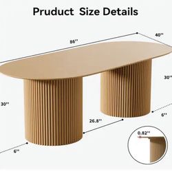 Oval Natural Wooden Solid Wood 86 in. Dual Pedestal Base Wood Dining Table Seats 10