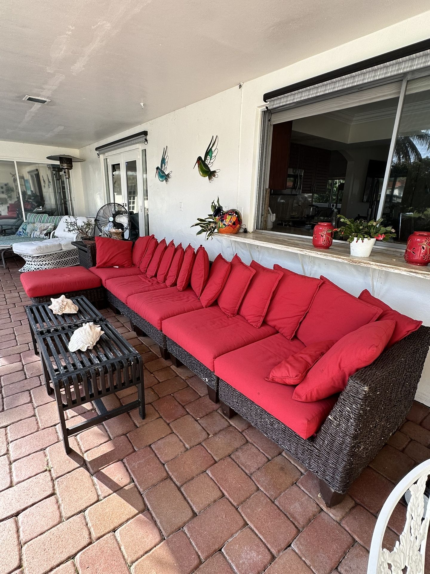 Very Well Made Ratan Couch-sectional-straight- With Ottoman And Sunbrella Cushions