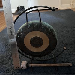 DISCOUNTED - Old Small Brass Table Gong With Mallet